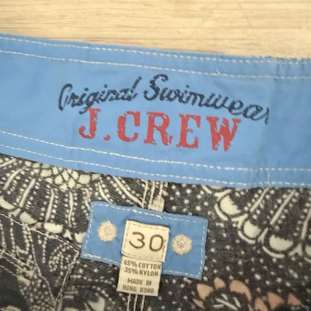 J.Crew Shorts Mens 30 Blue White Hawaiian Floral Patchwork Board Swim Trunks